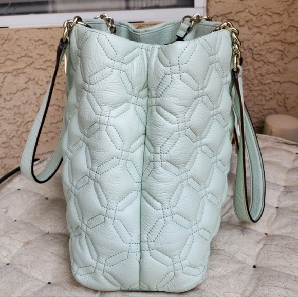 Kate Spade Elena Astor Court Mint Green Quilted Leather Shoulder Tote Bag Large - Picture 3 of 16